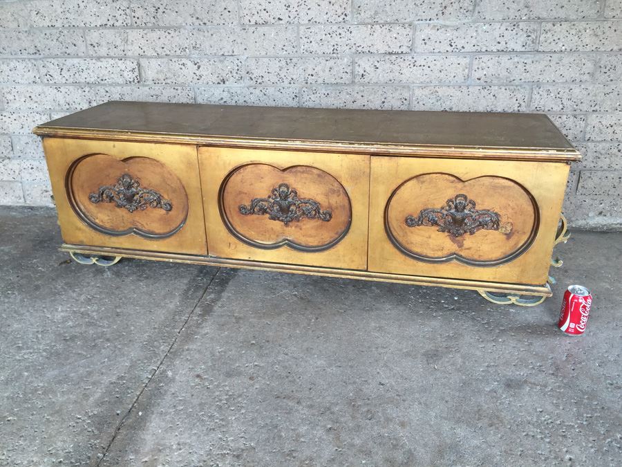 Long Gilt Cabinet With 3 Doors And Detailed Ornamentation [Photo 2]