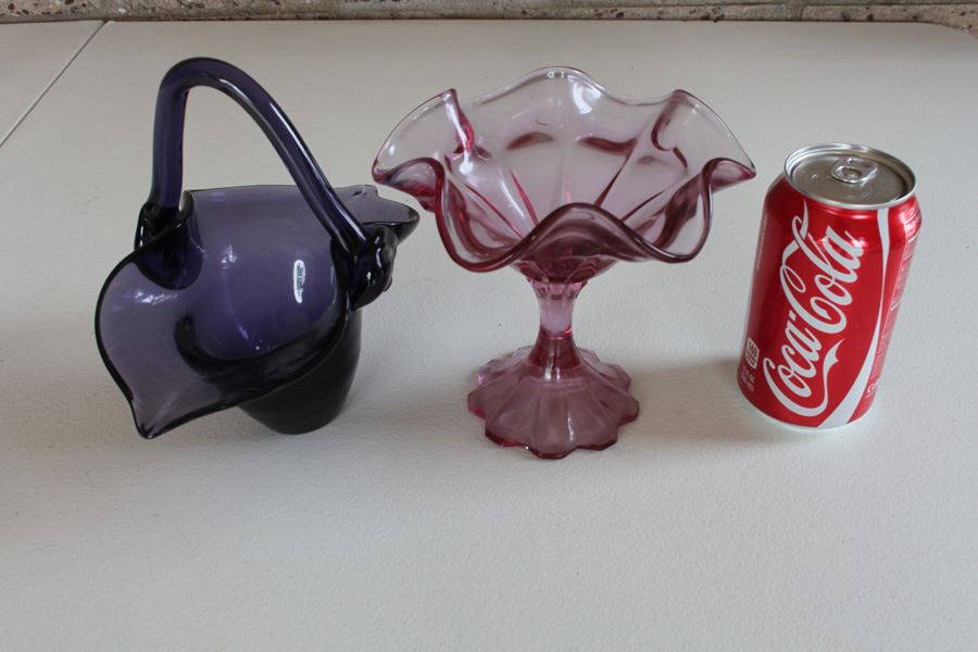 Pink Fenton Glass And Glass Basket [Photo 1]