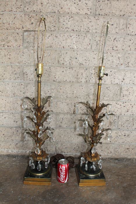 Pair Of Spectacular Italian Gilt Lamps With Crystals [Photo 1]
