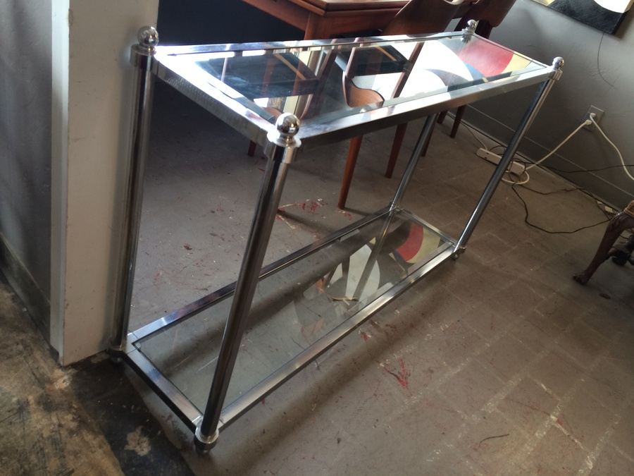 Modern Chrome Console Table 2-Tier with Glass [Photo 3]