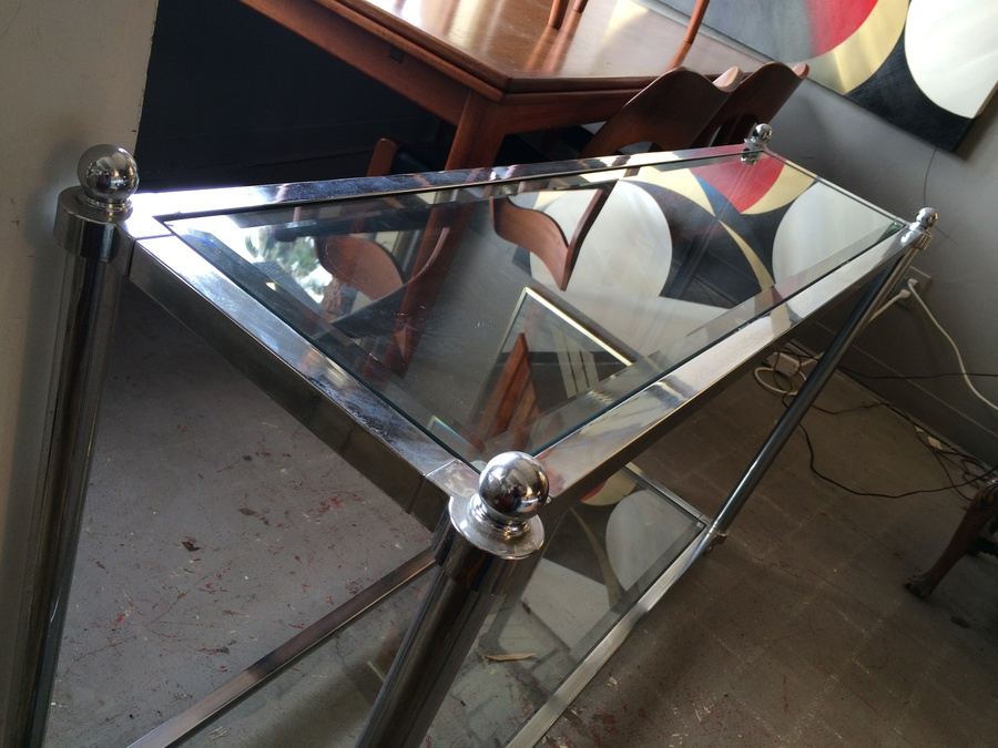 Modern Chrome Console Table 2-Tier with Glass [Photo 2]