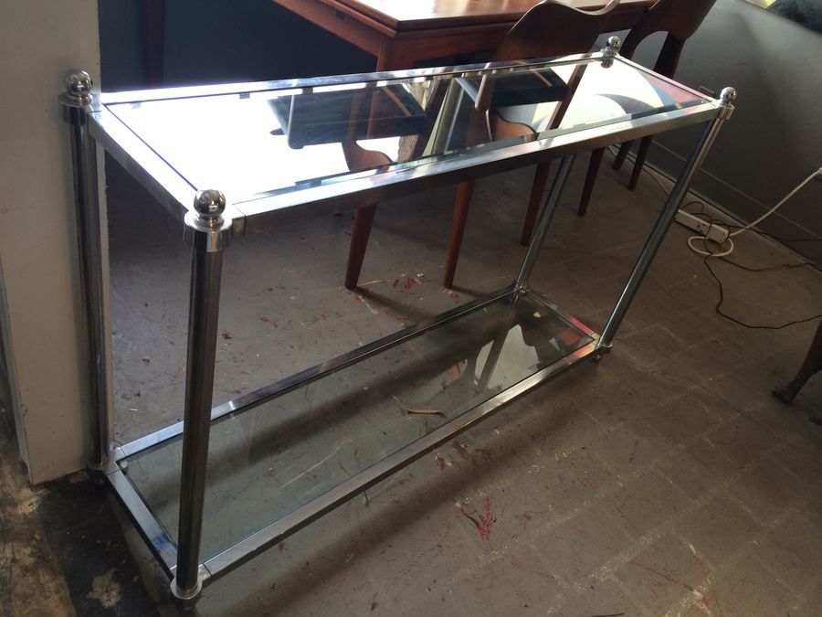 Modern Chrome Console Table 2-Tier with Glass [Photo 4]