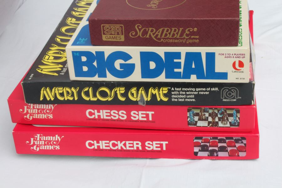 Board Game Lot Includes Avery Close Game By Mego, Scrabble, The Big Deal, Chess, Checkers [Photo 2]