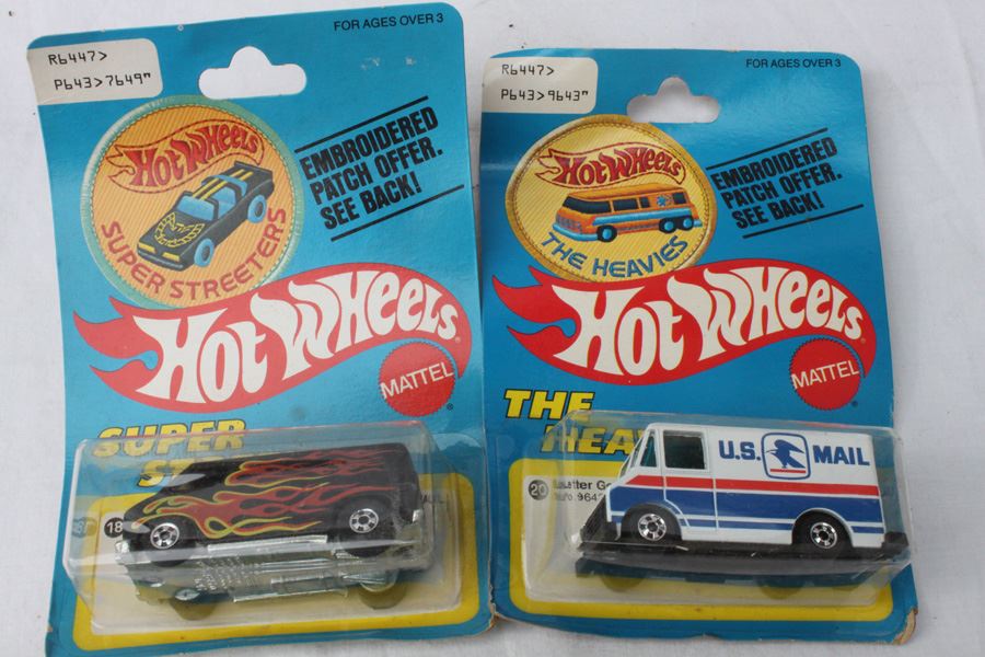 Vintage 1977 Hot Wheels New On Patch Card Super Streeters Super Van #7649 & The Heavies Letter Getter #9643 [Photo 1]