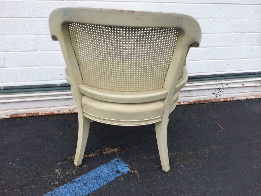 French Provincial White Side Chair with Leather Seat and 3-Panel Cane Back [Photo 4]