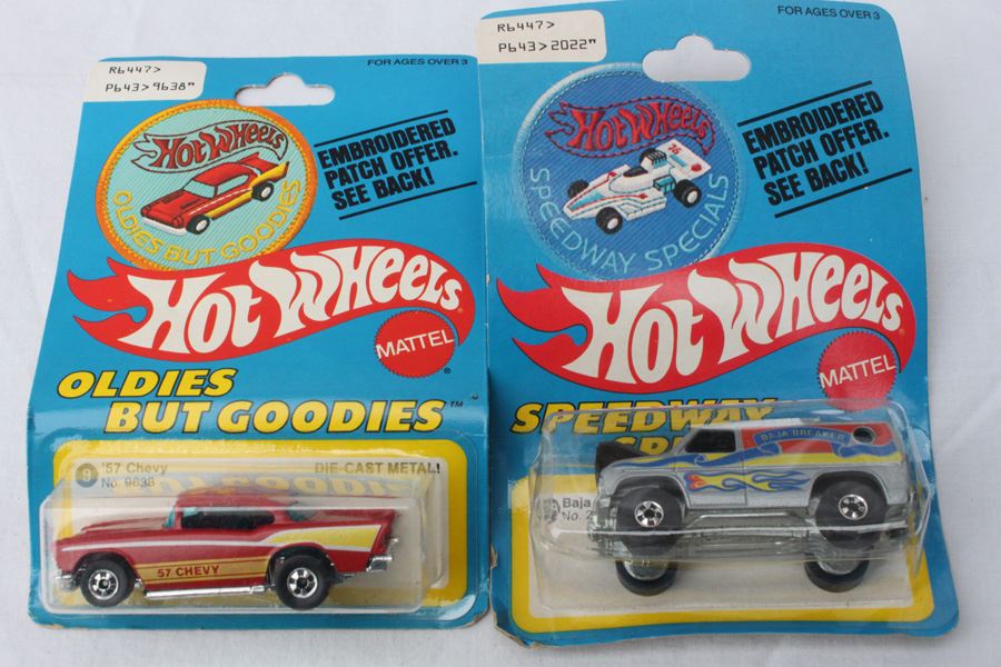 Vintage 1977 Hot Wheels New On Patch Card Oldies But Goodies '57 Chevy #9638 & Speedway Specials Baja Breaker