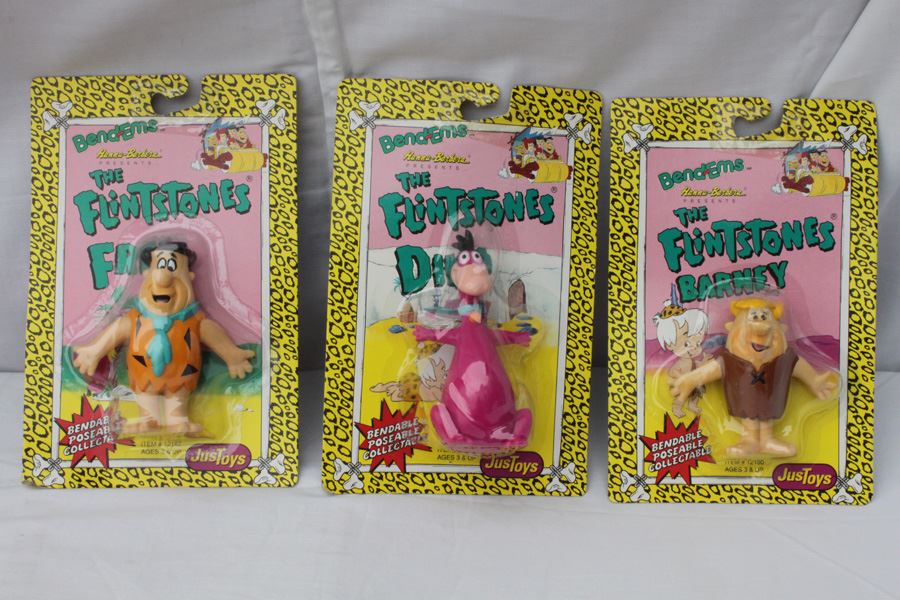 The Flintstones Bend-ems Fred, Barney, Dino Justoys New On Card 1991 Hanna-Barbera