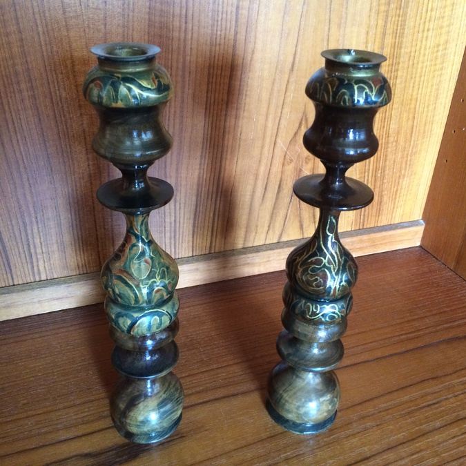 Jerusalem Hand Painted Candlesticks Signed Aviva Haezrachy Israel [Photo 2]