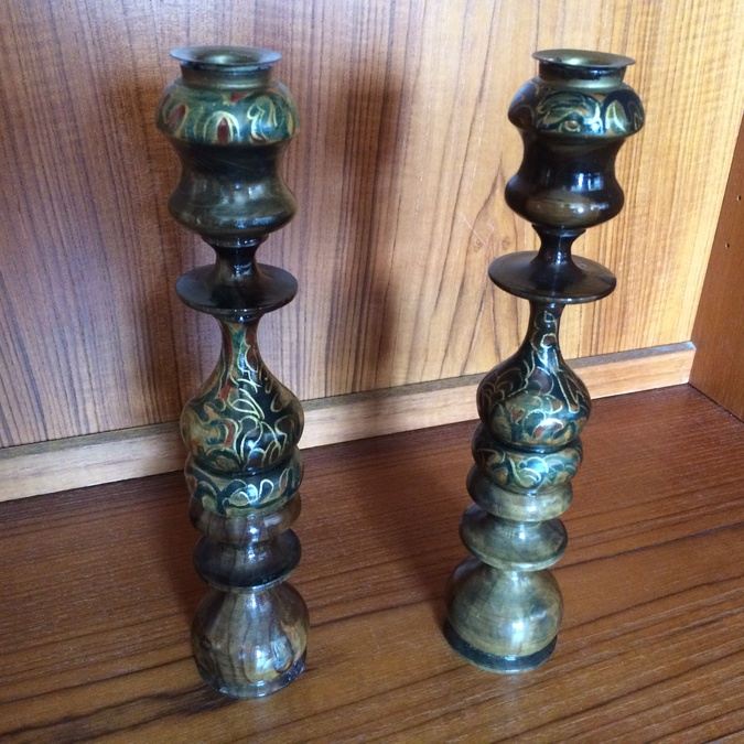 Jerusalem Hand Painted Candlesticks Signed Aviva Haezrachy Israel