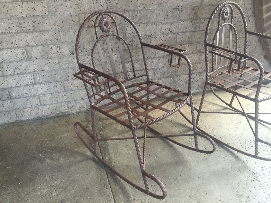 Wrought Iron Rocking Chairs With Built-In Cup Holders [Photo 4]