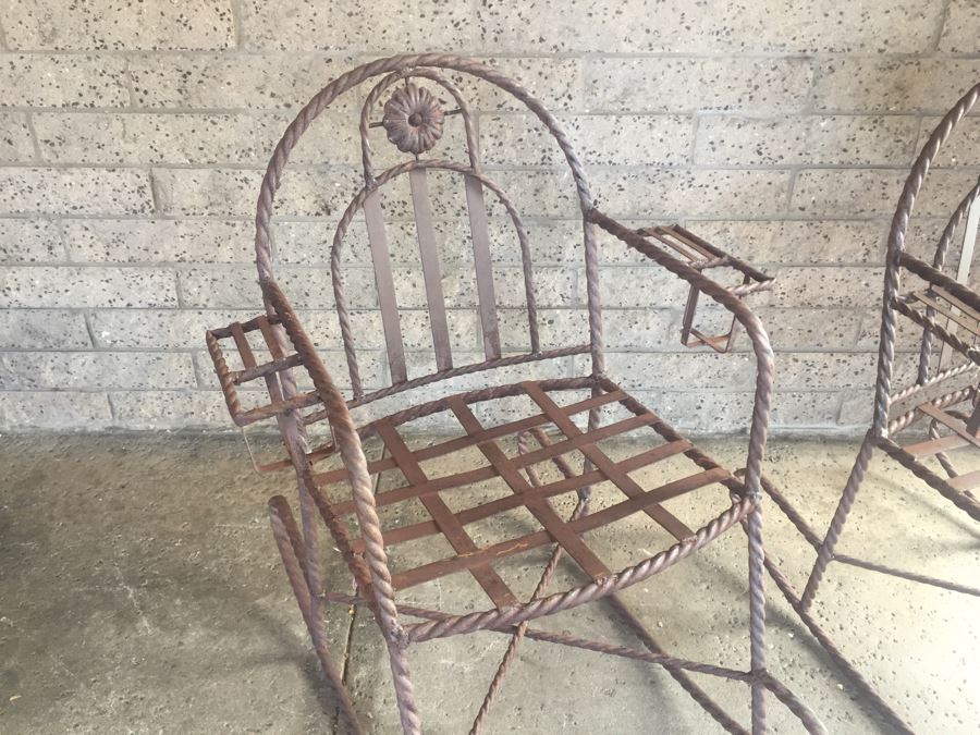 Wrought Iron Rocking Chairs With Built-In Cup Holders [Photo 3]
