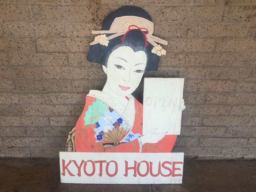 Hand Painted Wooden Sign Japanese KYOTO HOUSE OPEN [Photo 1]