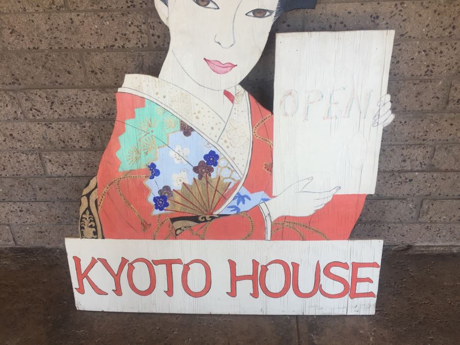 Hand Painted Wooden Sign Japanese KYOTO HOUSE OPEN [Photo 4]