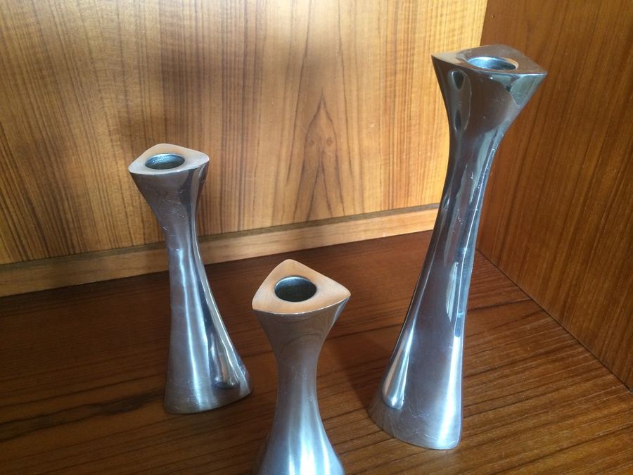 (3) Nambe Tri-Corner Candleholders [Photo 4]