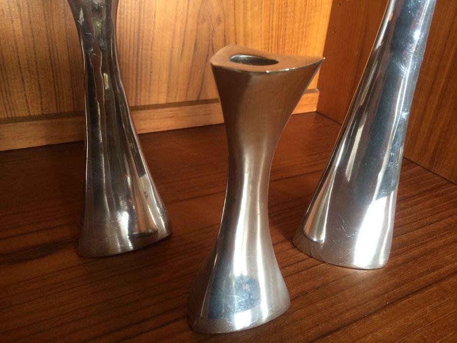 (3) Nambe Tri-Corner Candleholders [Photo 2]