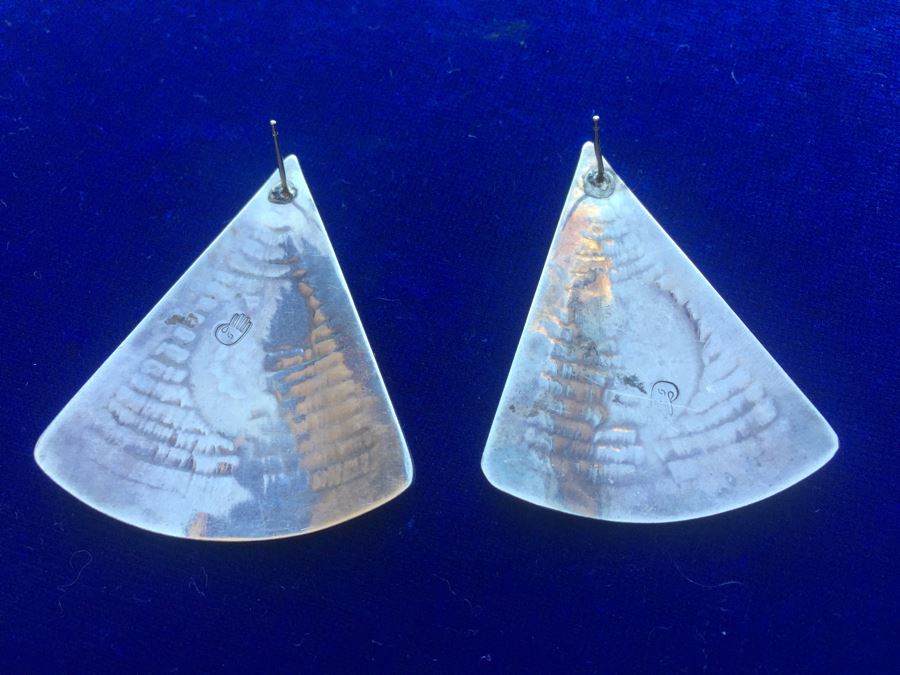 Signed Sterling Silver Native American Earrings Wt:22.5g [Photo 6]