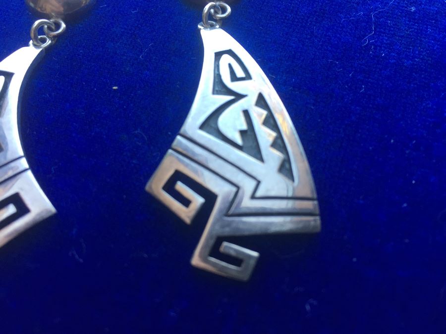 Signed Sterling Silver Native American Earrings Wt:16.8g [Photo 6]