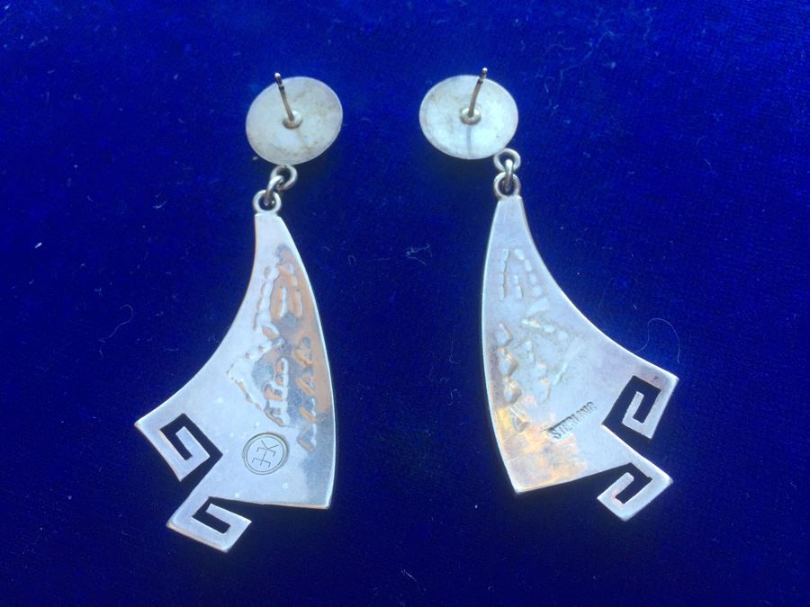 Signed Sterling Silver Native American Earrings Wt:16.8g [Photo 7]
