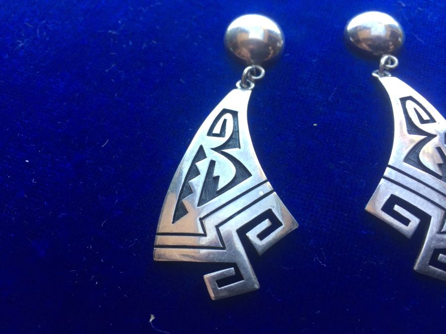 Signed Sterling Silver Native American Earrings Wt:16.8g [Photo 4]