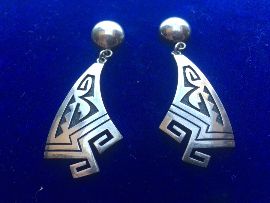 Signed Sterling Silver Native American Earrings Wt:16.8g