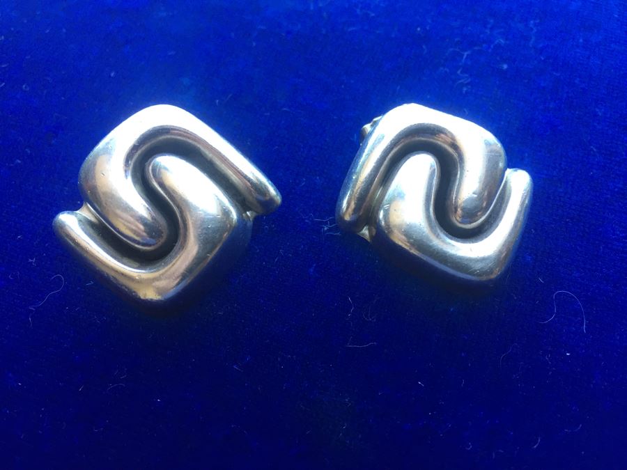 Mexican Silver Taxco Modernest Earrings Wt:17.4g