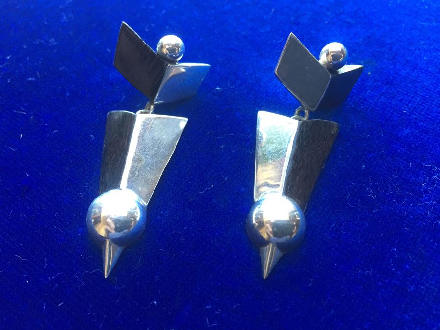 Sterling Silver William Spratling Mid-Century Earrings Wt:14.1g [Photo 5]