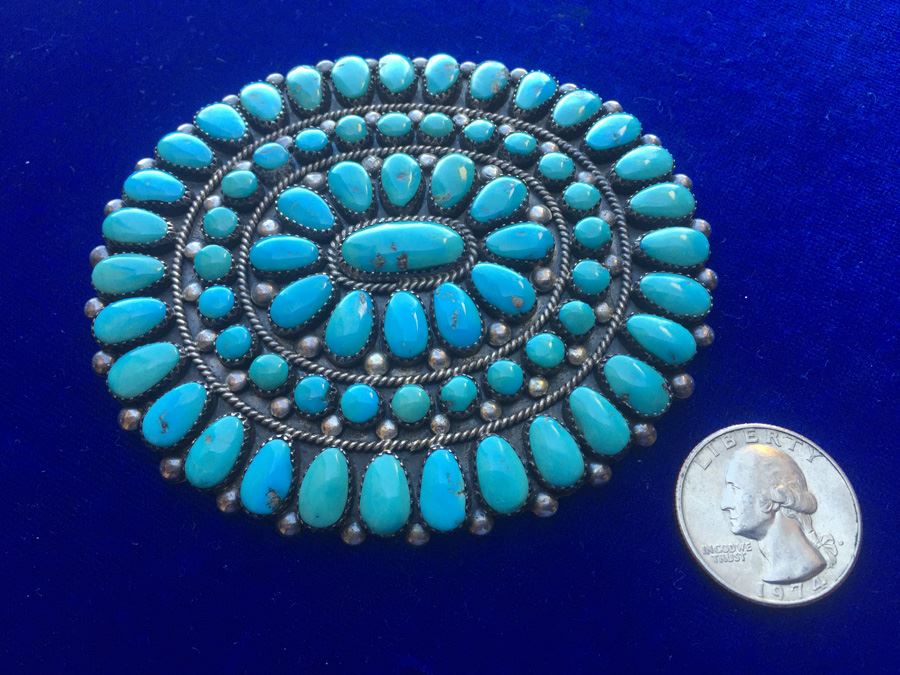 Old Pawn Navajo Turquoise Pin Pendant Wt:40.5g [Photo 9]
