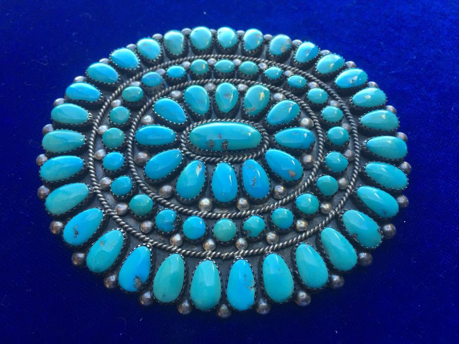 Old Pawn Navajo Turquoise Pin Pendant Wt:40.5g