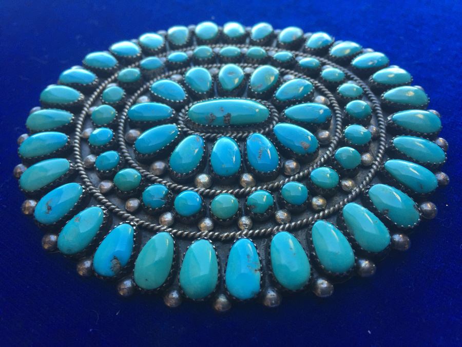 Old Pawn Navajo Turquoise Pin Pendant Wt:40.5g [Photo 6]