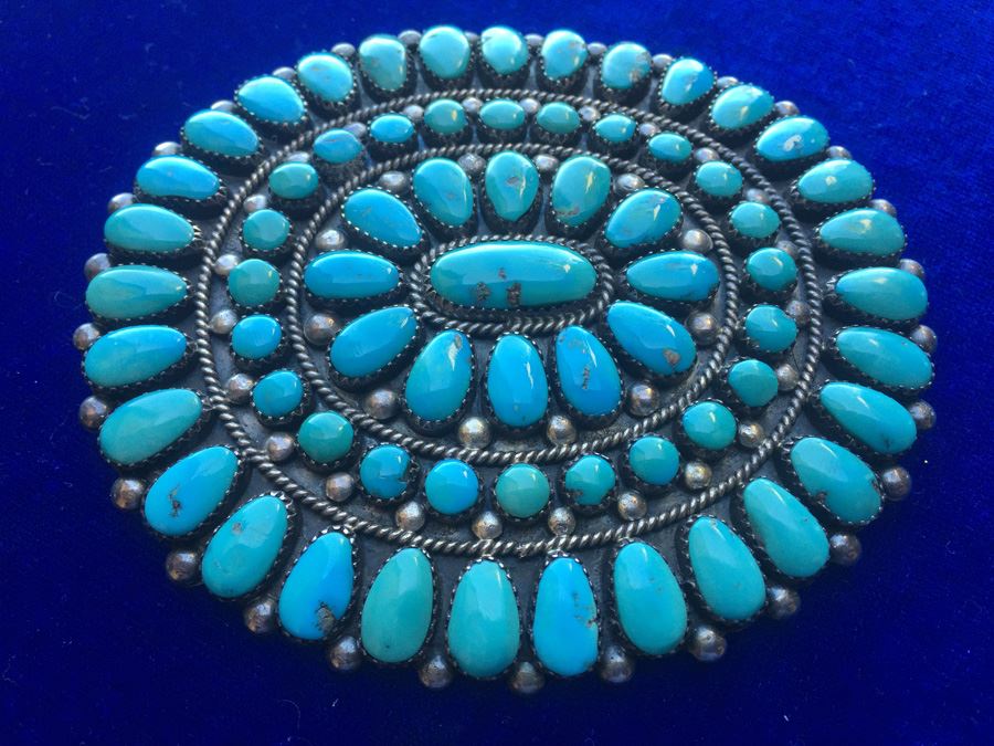 Old Pawn Navajo Turquoise Pin Pendant Wt:40.5g [Photo 5]