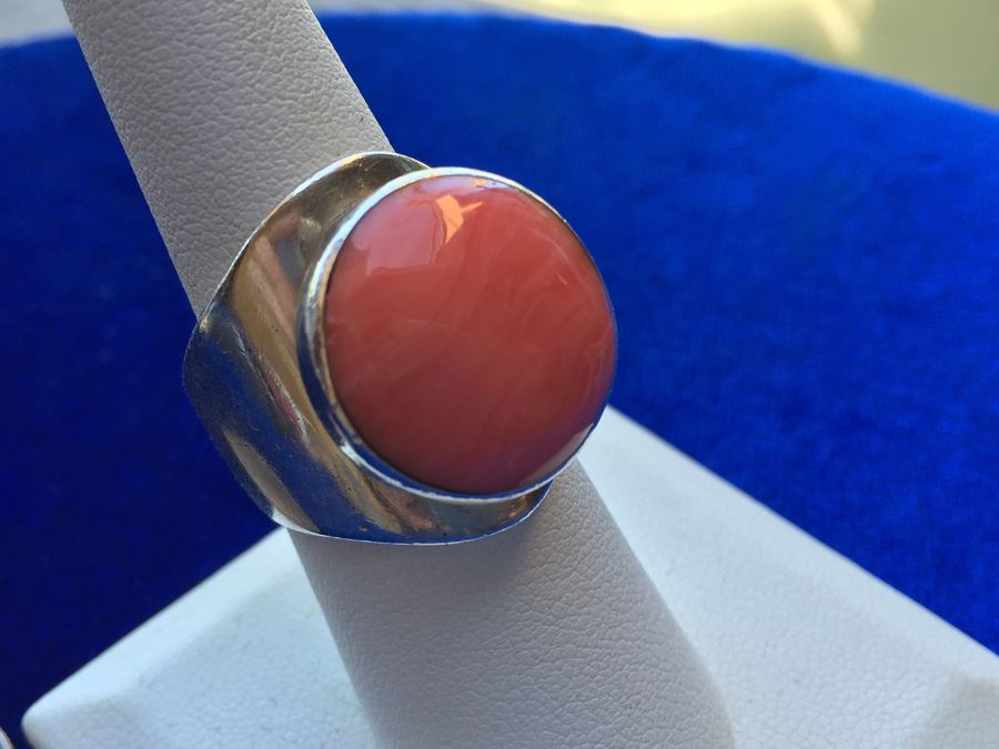 Mexican Sterling Silver Modernist Rhodocrosite Ring Wt:12.2g [Photo 4]