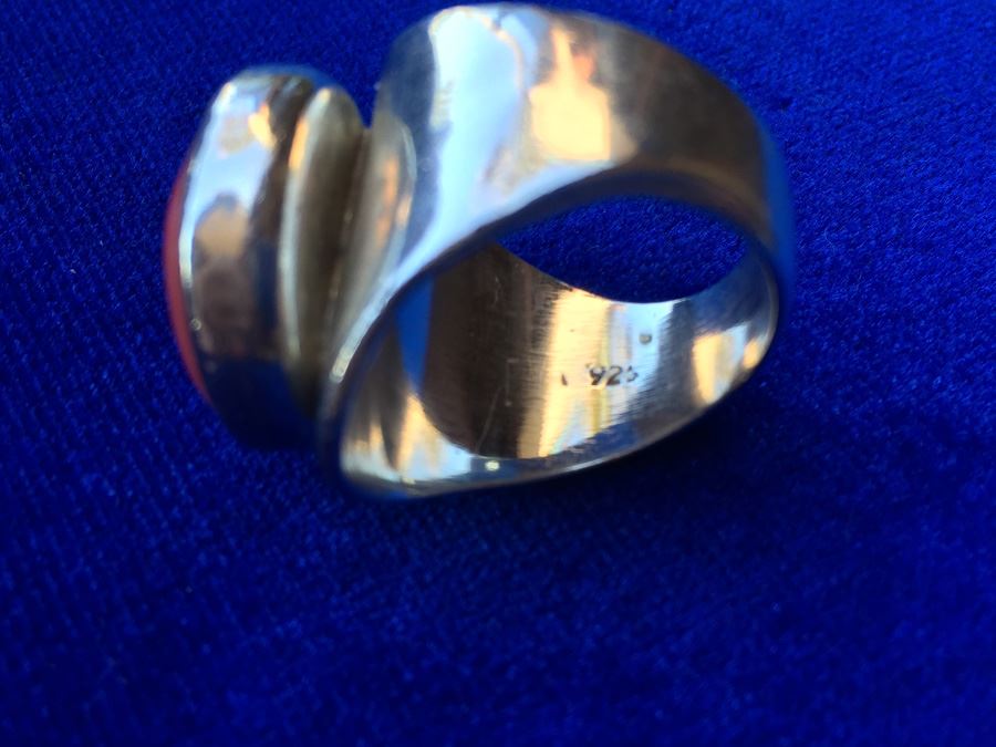 Mexican Sterling Silver Modernist Rhodocrosite Ring Wt:12.2g [Photo 3]