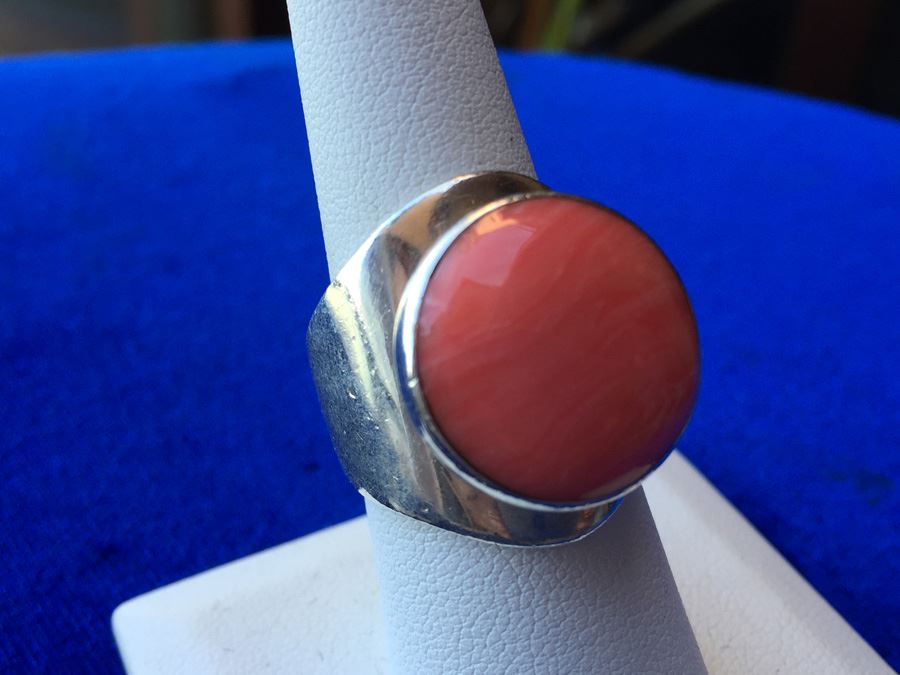 Mexican Sterling Silver Modernist Rhodocrosite Ring Wt:12.2g [Photo 6]