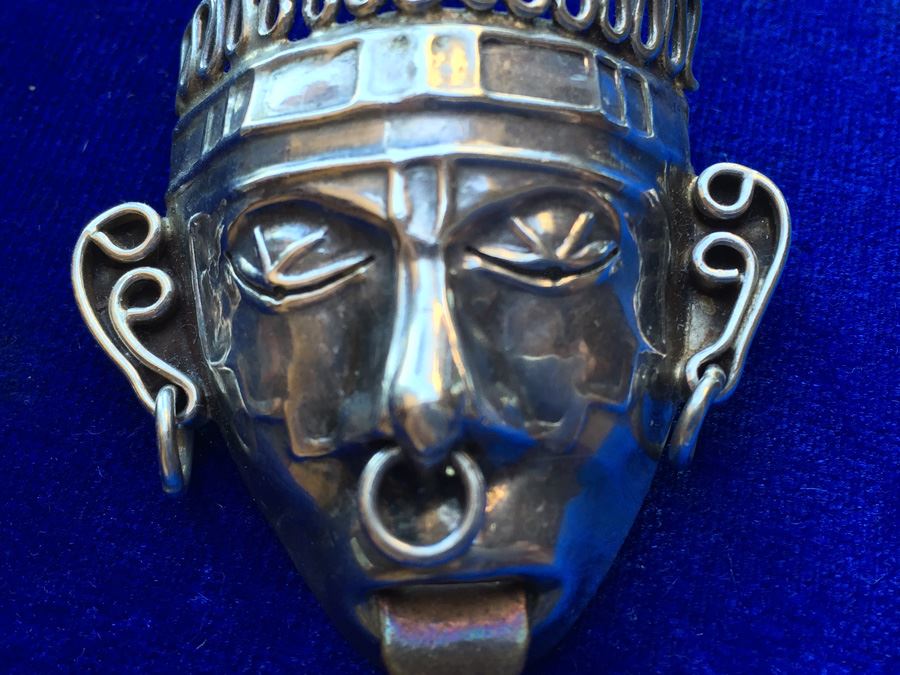 Mexican Sterling Silver Aztec Mask Pen Wt:14.4g [Photo 7]