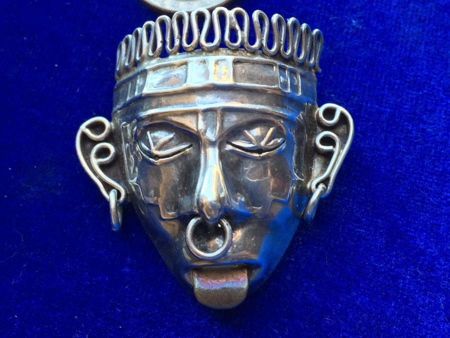 Mexican Sterling Silver Aztec Mask Pen Wt:14.4g [Photo 6]
