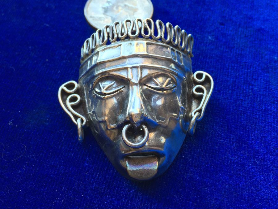 Mexican Sterling Silver Aztec Mask Pen Wt:14.4g
