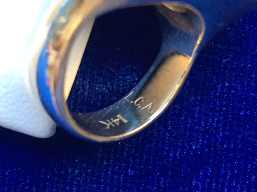 14k Gold Large Natural Salmon Coral Ring Wt:25.6g [Photo 10]