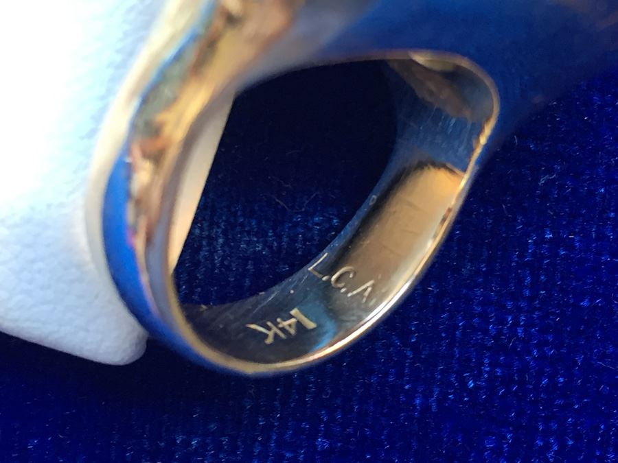 14k Gold Large Natural Salmon Coral Ring Wt:25.6g [Photo 3]