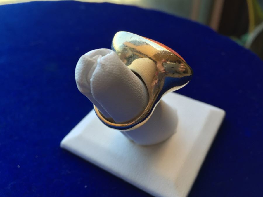 14k Gold Large Natural Salmon Coral Ring Wt:25.6g [Photo 2]