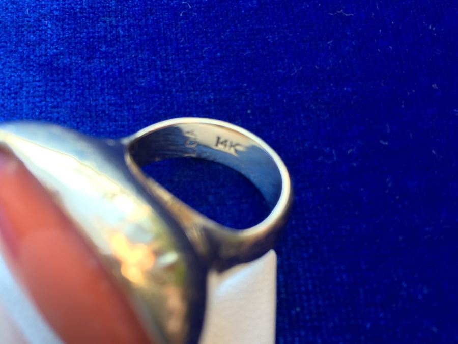 14k Gold Large Natural Salmon Coral Ring Wt:25.6g [Photo 8]