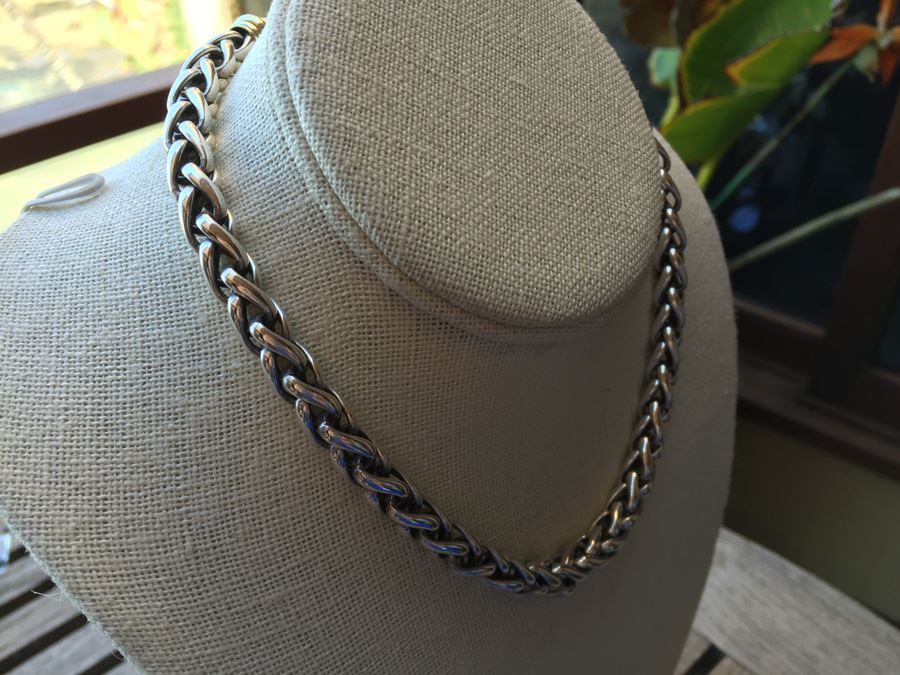 David Yurman Wheat Chain Sterling Silver 14K Gold Clasp Wt:91.9g [Photo 7]
