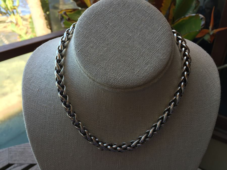 David Yurman Wheat Chain Sterling Silver 14K Gold Clasp Wt:91.9g [Photo 4]