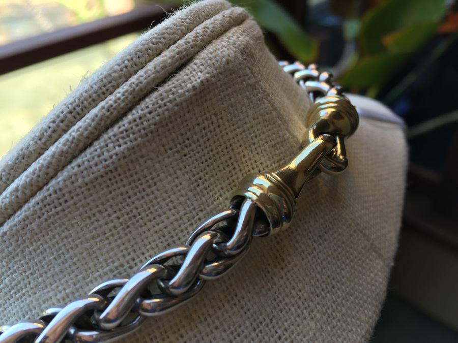David Yurman Wheat Chain Sterling Silver 14K Gold Clasp Wt:91.9g [Photo 5]
