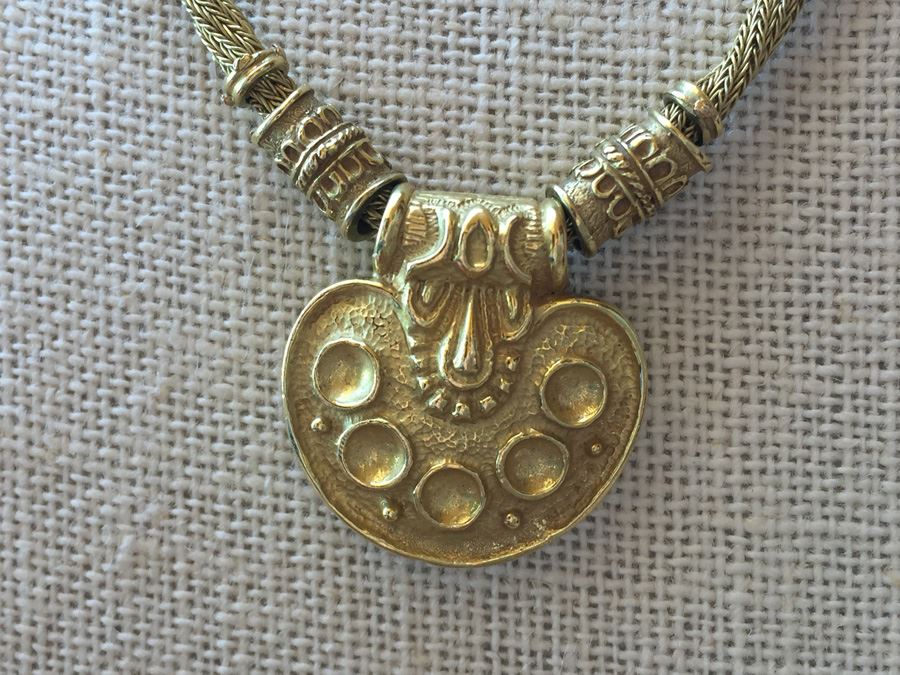 18k Yellow Gold Necklace Adorned With Pendant Italy Wt:20.2g [Photo 5]