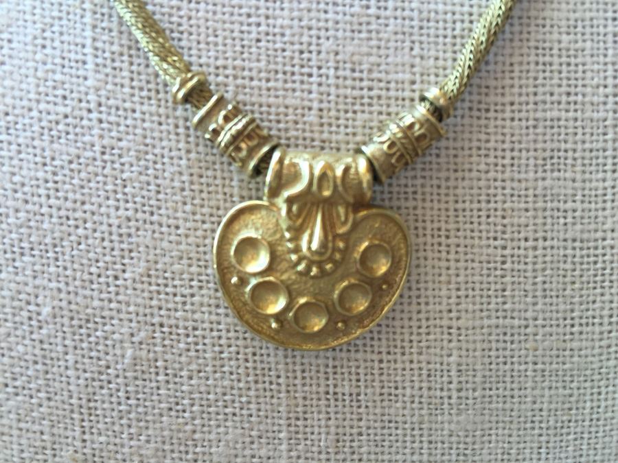 18k Yellow Gold Necklace Adorned With Pendant Italy Wt:20.2g [Photo 4]