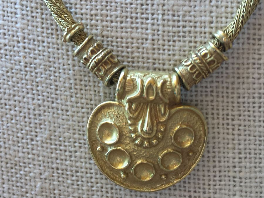 18k Yellow Gold Necklace Adorned With Pendant Italy Wt:20.2g [Photo 2]