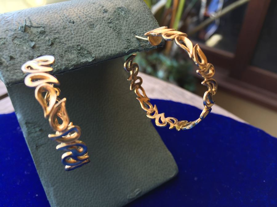 18k Gold Modernist Free Form Earrings 11.6g [Photo 2]