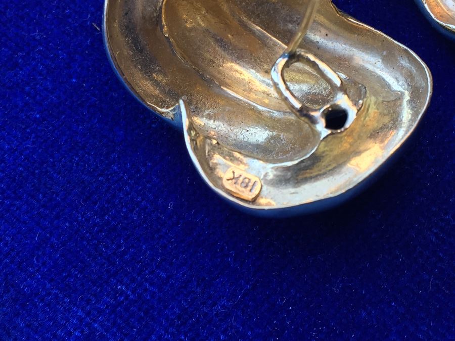 18k Yellow Gold Mid Century Earrings HEAVY Wt:28.4g [Photo 3]