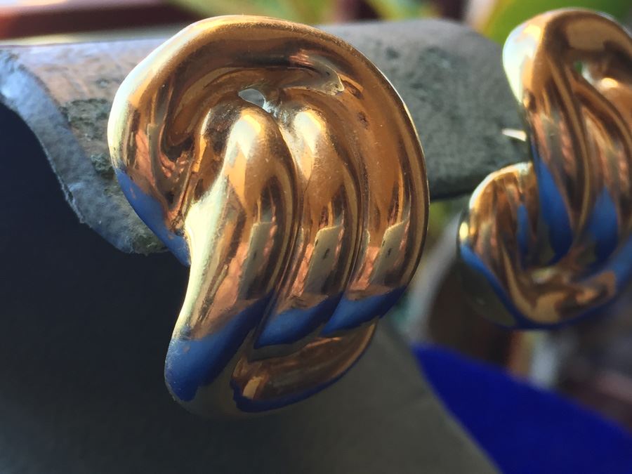 18k Yellow Gold Mid Century Earrings HEAVY Wt:28.4g [Photo 4]