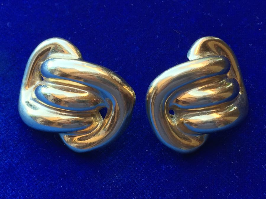 18k Yellow Gold Mid Century Earrings HEAVY Wt:28.4g [Photo 8]